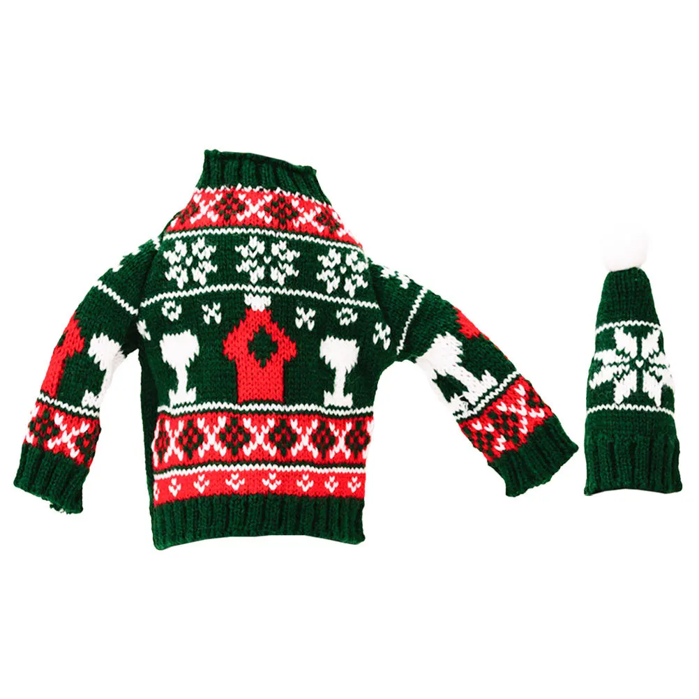 

1 Set Christmas Cover Clothes Festive Party Decor For Holiday, Reusable Knit Bottle Sleeve, Xmas Wine Accessory, Kitchen Bar