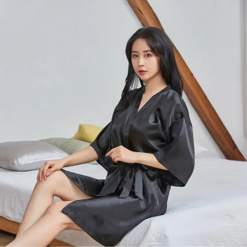 New Summer Comfortable Loose Fit Casual Stylish Thin Home Simple Nice Quality Netflix Beautiful Sateen Sexy Ladie’s Bathrobe