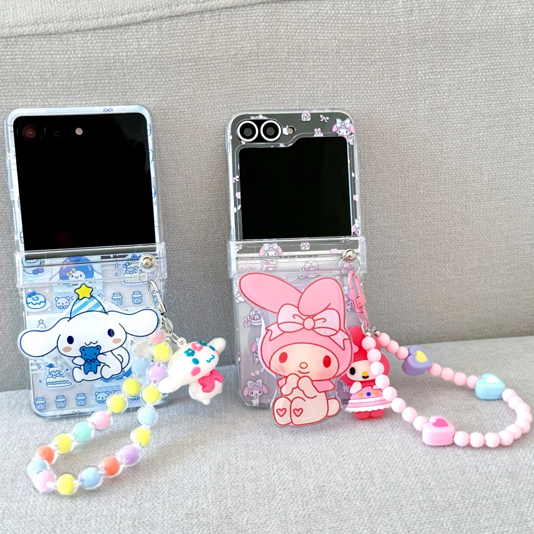 Vollbild-Cinnamoroll My Melody, faltbare Handyhülle für Samsung Galaxy Z Flip 7 FE 6, 5, 4, 3, 5G mit Trageband, magnetische Standabdeckung