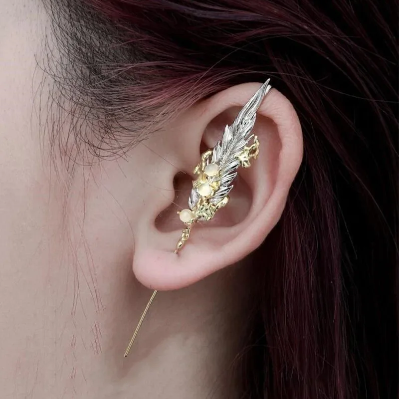 Feather piercing earrings, niche design, high-end feel, dark, sweet, cool, cold style, holiday gift, earrings jj051-1BK