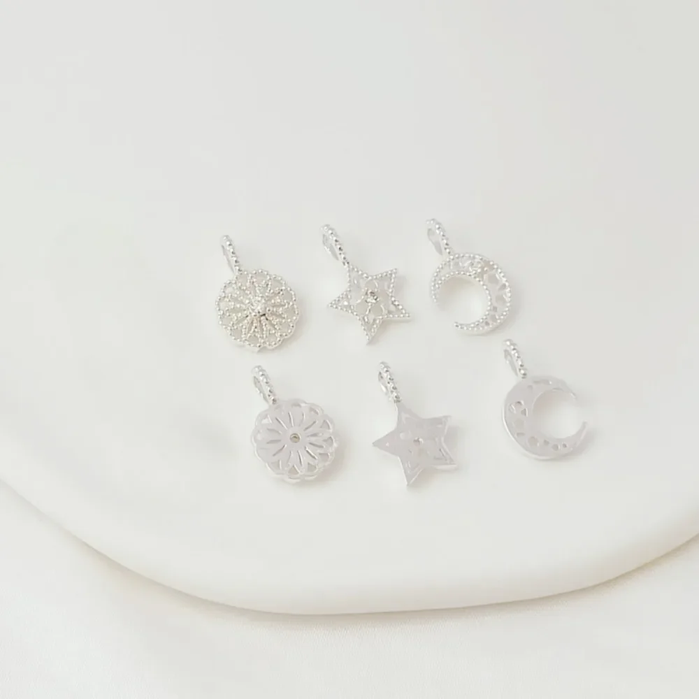 

Silver Inlaid Zircon Star, Moon and Sunflower Pendant DIY Bracelet Jewelry Collarbone Pendant