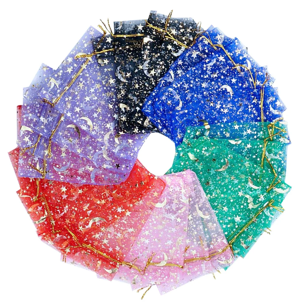 

120Pcs Transparent Drawstring Organza Bags Mixed Color Moon Stars Gift Pouches for Wedding Party Jewelry Packaging Candy Bag