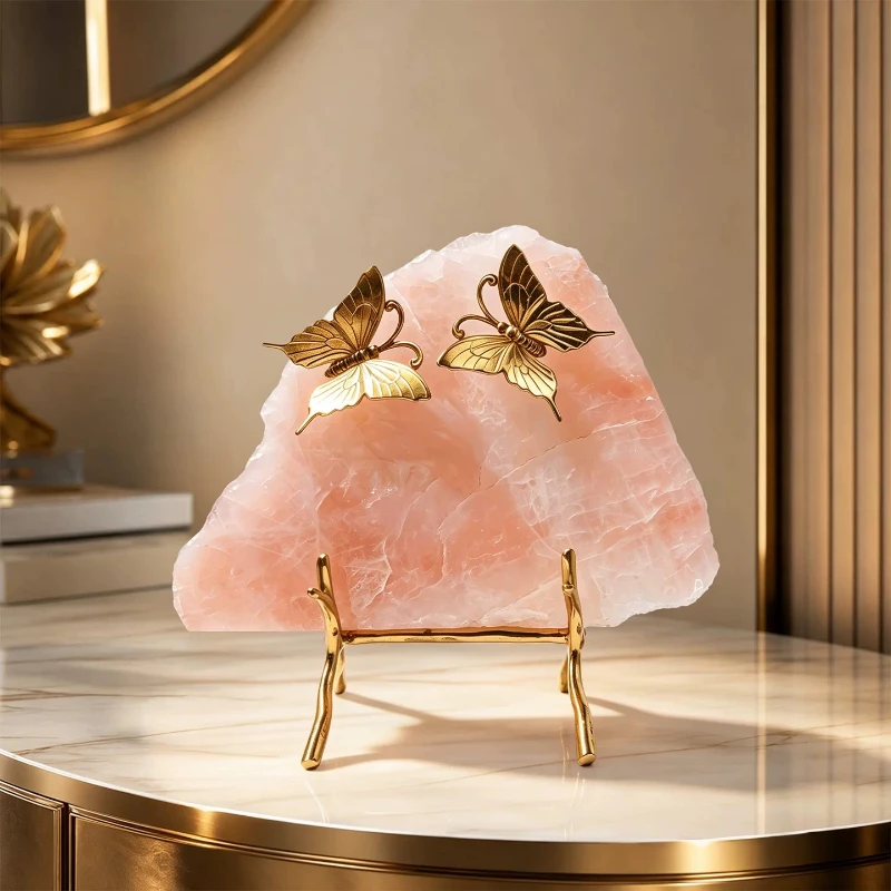 Natural Pink Crystal Butterfly Desktop Decoration Luxury Home Decor Living Room Entrance Wine Cabinet Art Ornament High-end Gift