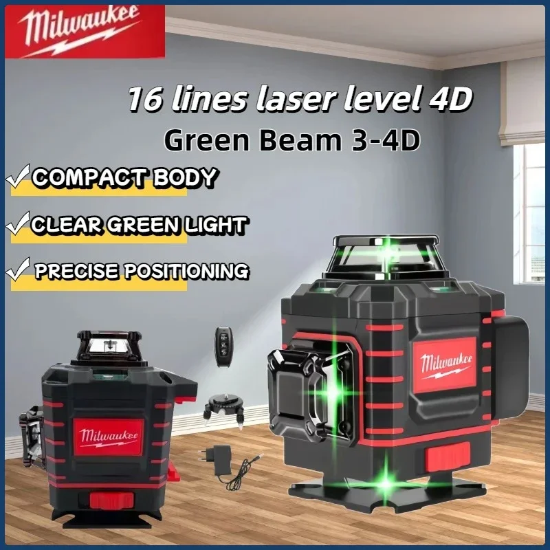 

Milwaukee 16 Lines 360° Self-leveling Green Laser Levels Tools 4 Sides Degree Vertical 4.2V 3-4D Laser Level Cross Laser Level