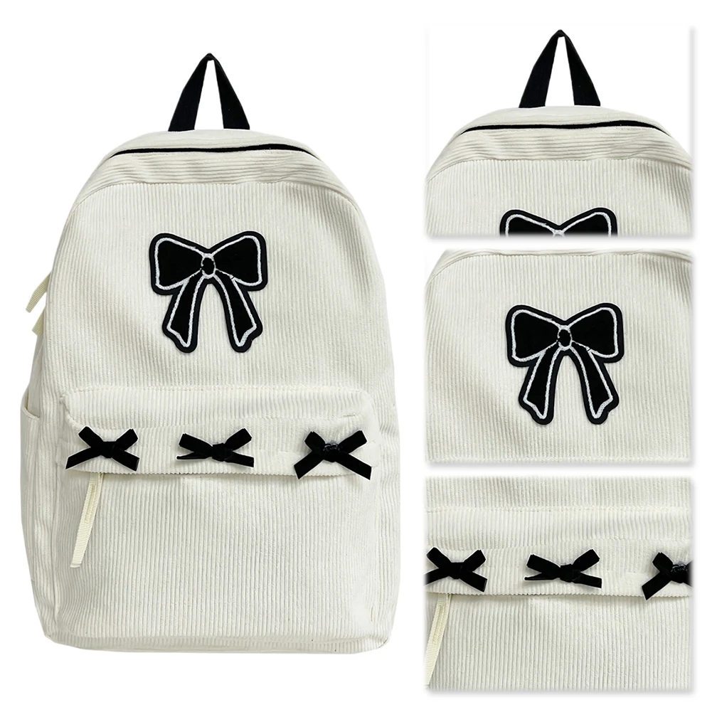 

Милый эстетический рюкзак с бантом, вельветовый школьный рюкзак, легкая школьная сумка для девочек и женщин, средняя школа, колледж, работа