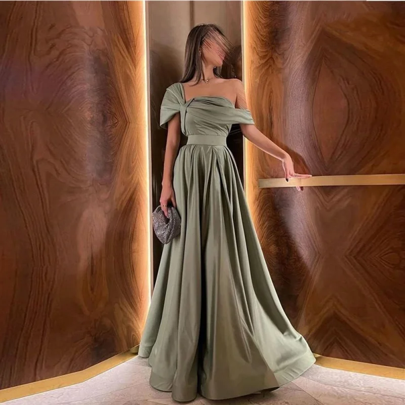 

Women'S Satin Evening Dress Floor-Length Formal Occasion Party Dress Elegant Card Shoulder Sleeveless Pleated Ball Dress