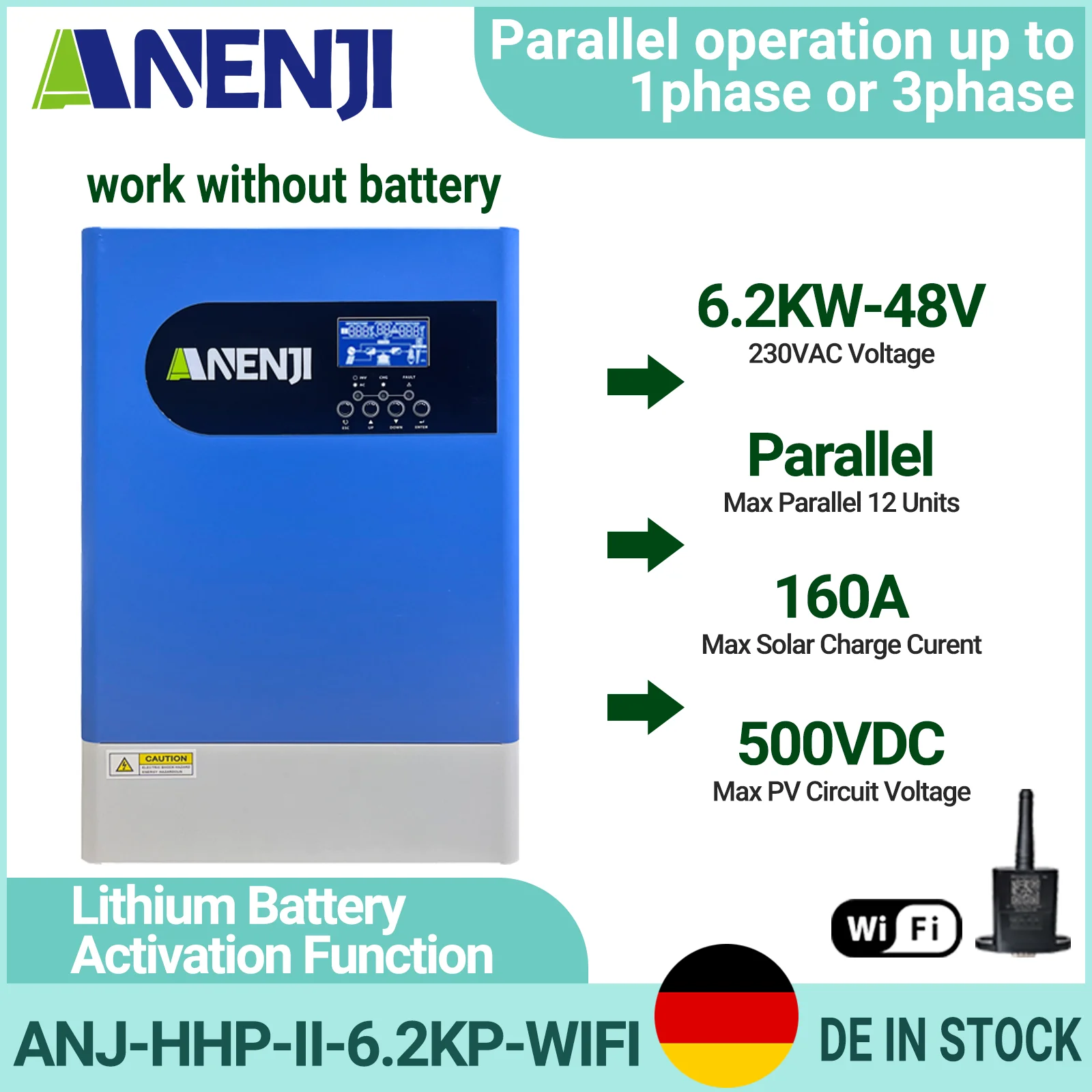 Inversor Solar híbrido paralelo de 6,2 kW, salida de 230V, 48VDC, PV, 500V, MPPT incorporado, 120A, cargador de Panel PV, compatible con prioridad de salida WiFi