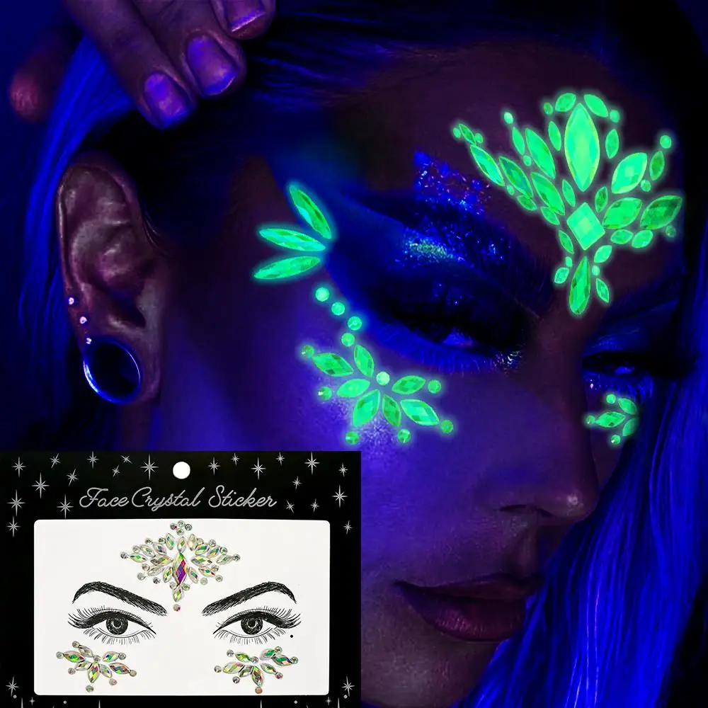 

1Pcs 3D Luminous Gems Face Tattoo Sticker Sparkling Crystal Rhinestone Temporary Tattoos for Party Face Body Makeup Decor Jewels