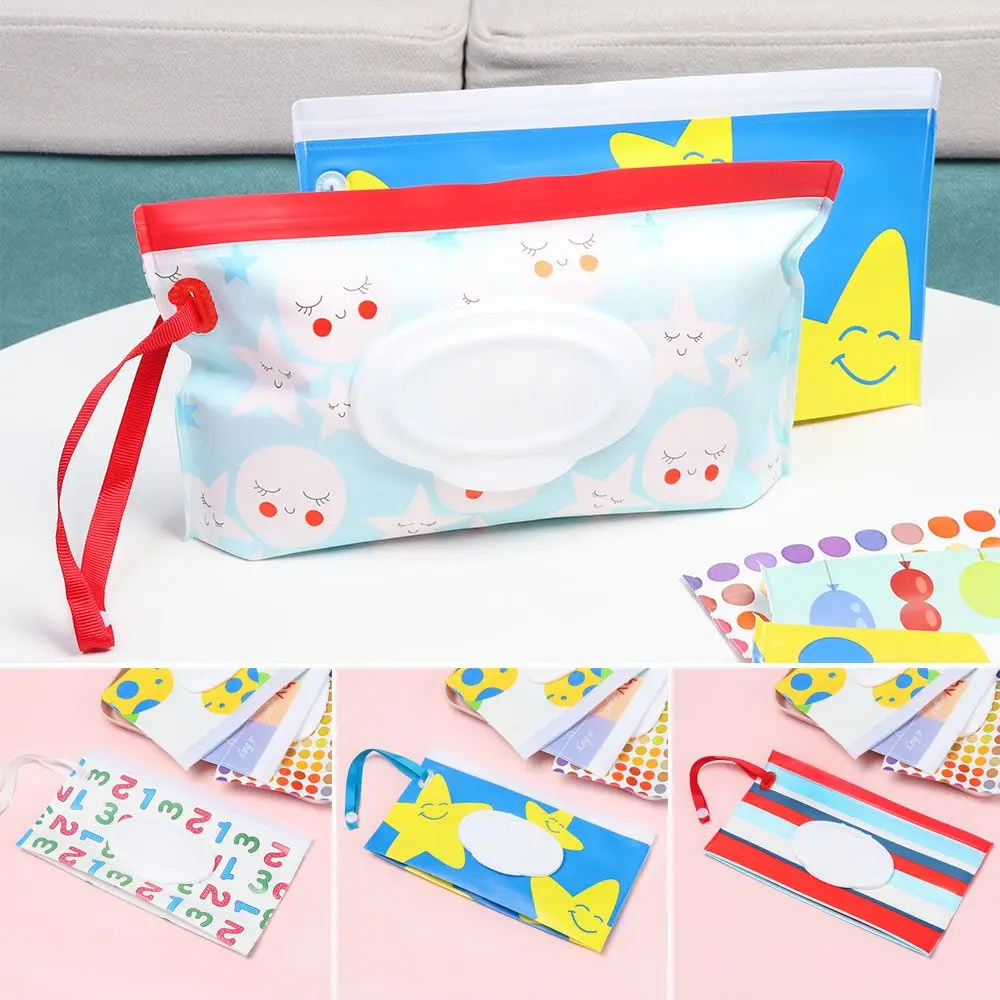 

Wet Wipes Bag Portable Flip Cover Cosmetic Pouch Snap-Strap Cosmetic Pouch Tissue Box Carrying Case Stroller Accessories