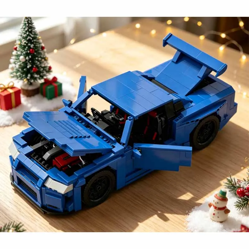 MOC-171766 Blue New GTR R34 Supercar Racing Building Block Model1276PartsMOC Creative Boy Kids Birthday Building Blocks Toy Gift