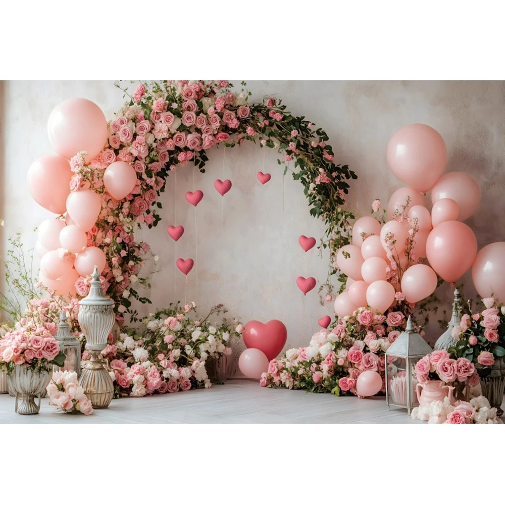 Happy Valentine's Day Photography Backdrop Pink Heart Shaped Balloon Rose Light Strip Proposal party Decoration  Background