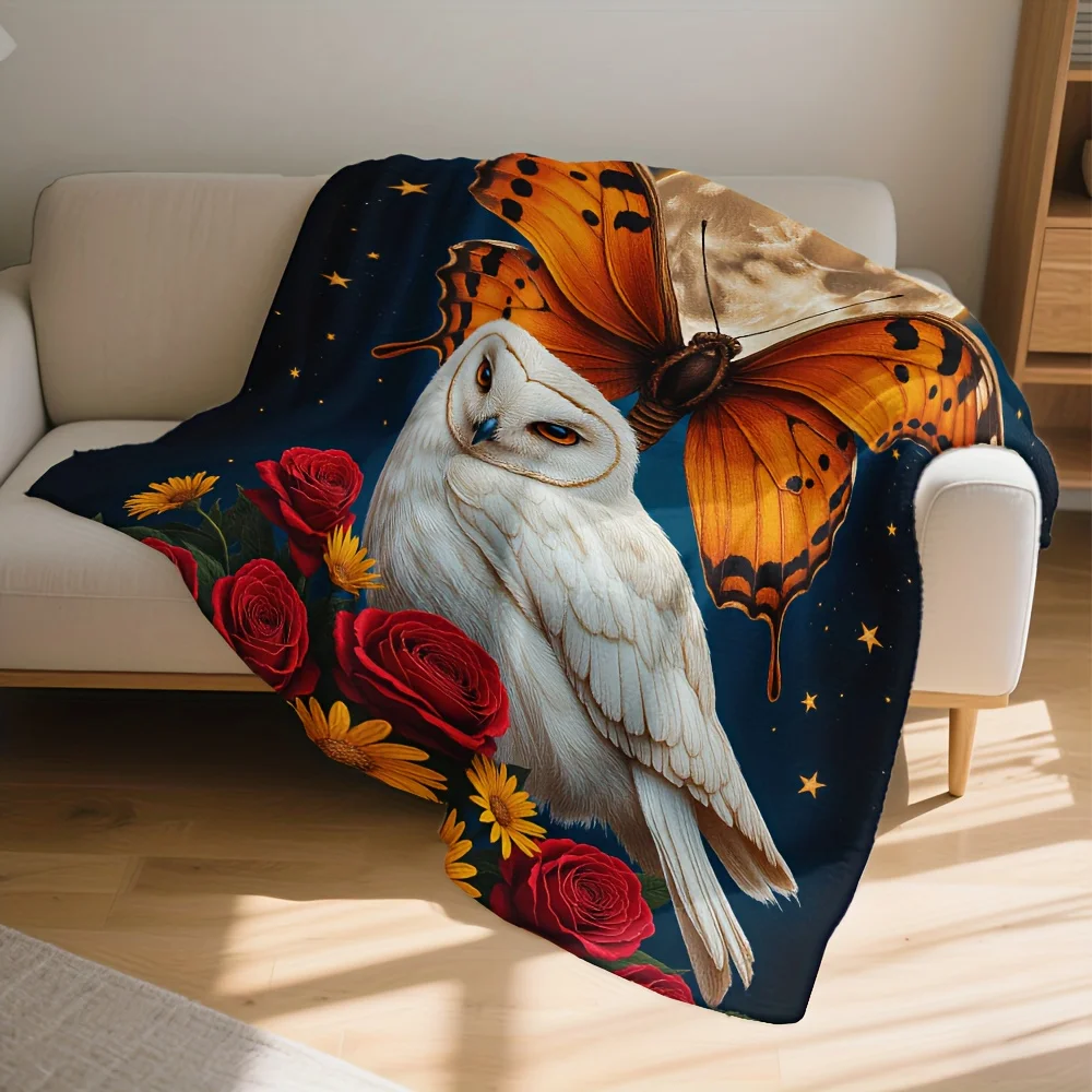 Aesthetic Butterfly Owl Moon Stars Blanket Throw 150x200cm Cozy Plush Decorative Fall Night Decor Queen Size