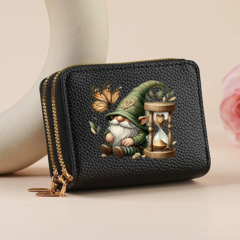 Gnome Featuring a Dwarfs Double Zipper Wallet Lychee Pattern Fashion Short Credit Card Holder with Large Capacity Coin Purse – Detail 5
