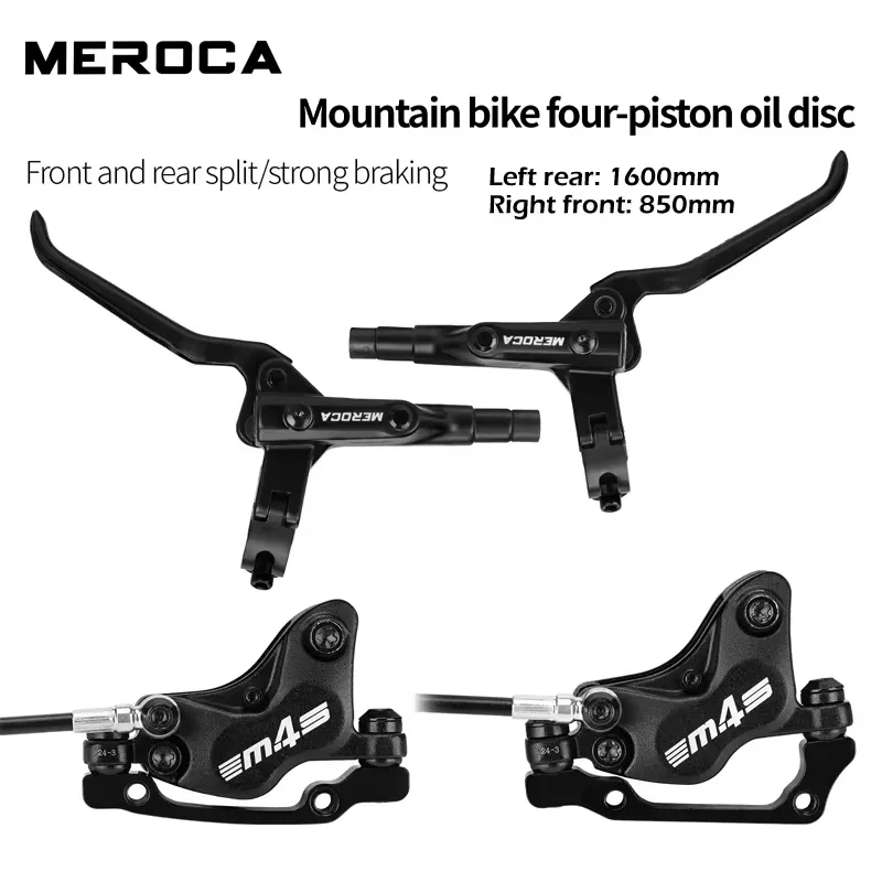 MEROCA M4S 4-Piston  Hydraulic mountain bike brake Left rearand Right front 850mm/1600mm For MTB Bicycle Disc Brake