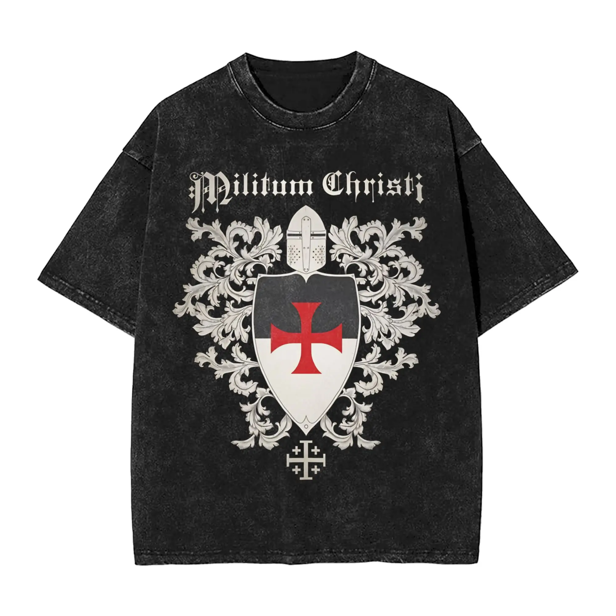 Templar Cross Knights Accessories Washed T Shirts for Men Women Streetwear Hip Hop T-Shirt Summer  Tee Shirt 100% Cotton
