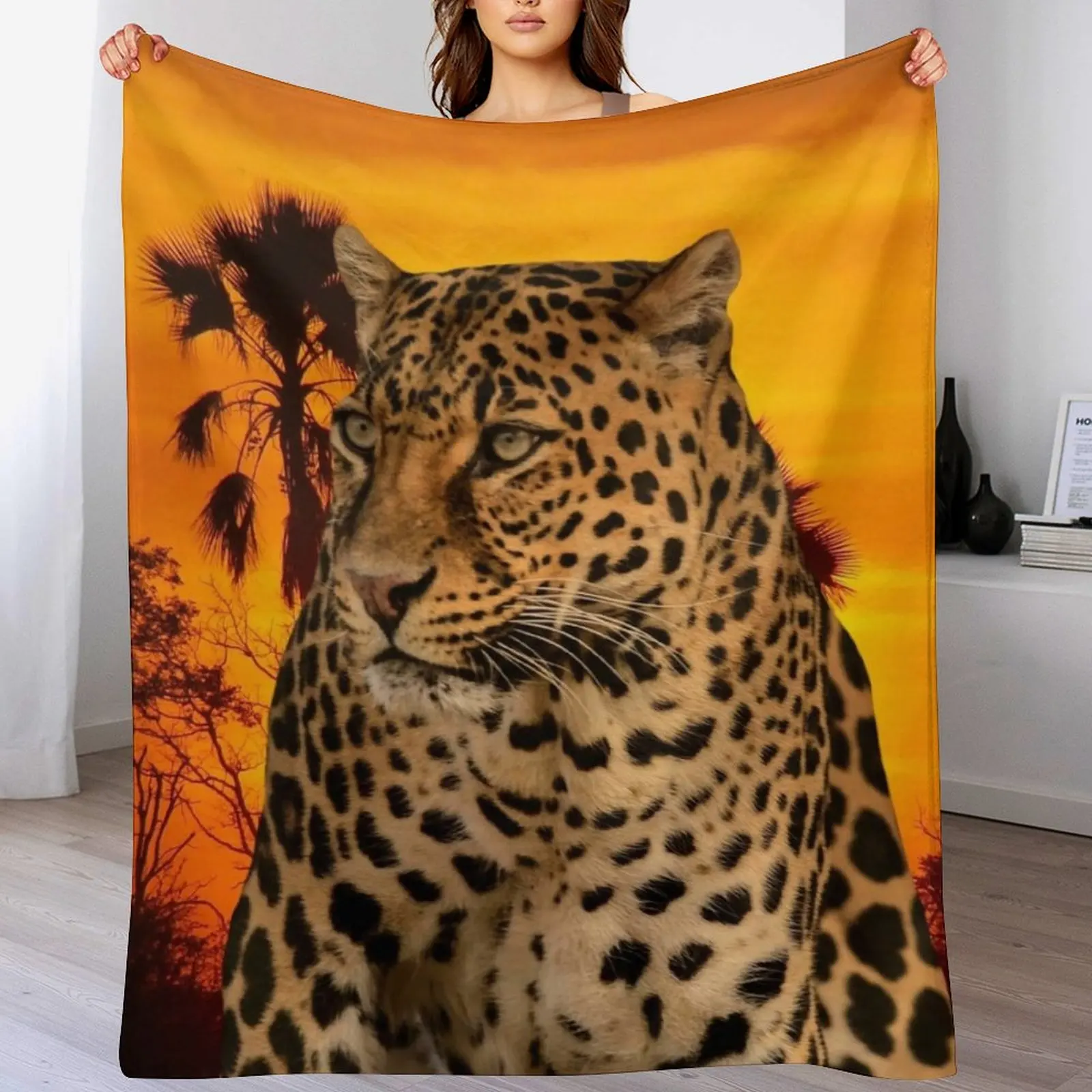 

Leopard and Sunset Throw Blanket Hairys Summer Blankets