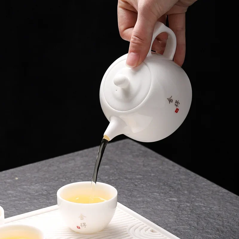 Jade Porcelain One Pot Four Cups Home Set Kung Fu Tea Set White Style Tea Maker Office Drinking High-end Ceremony Gift