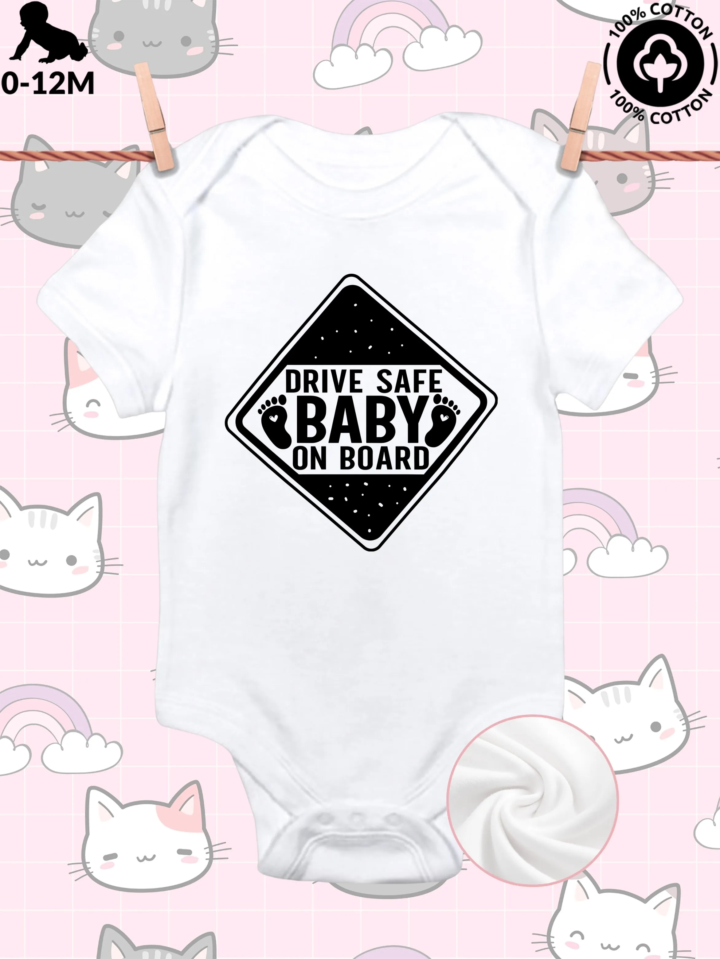 

Drive Safe Baby On Board Unisex Baby Crawling Suit, Pure Cotton Soft Onesie, All-Season Wear White Bodysuit 190GSM