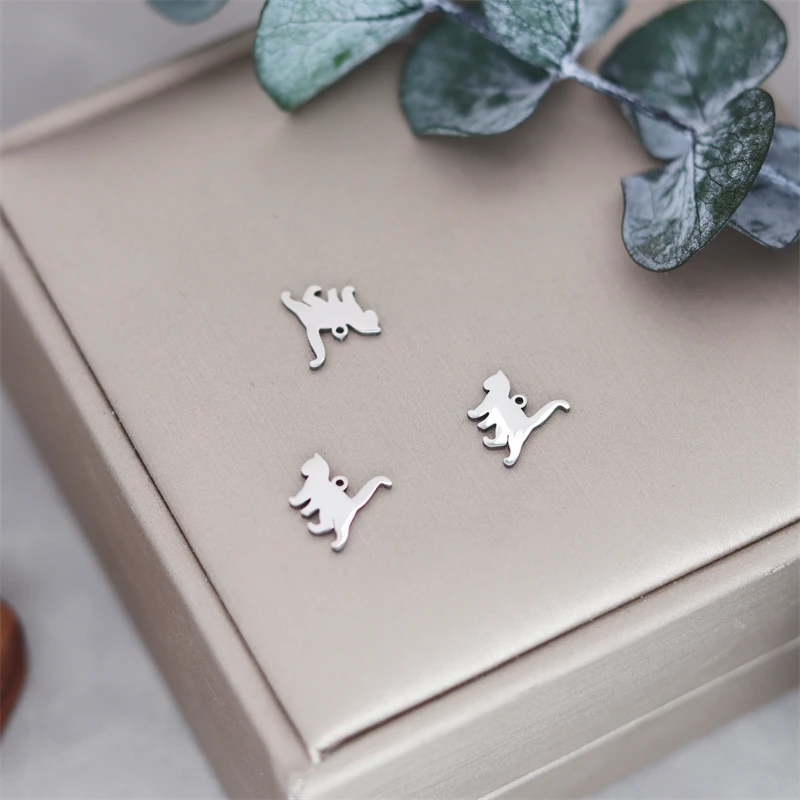 3pcs/lot Stainless Steel Animal Cat Kitten Pendant For Jewelry Making Supplies Charms DIY Necklace Earrings Accessories