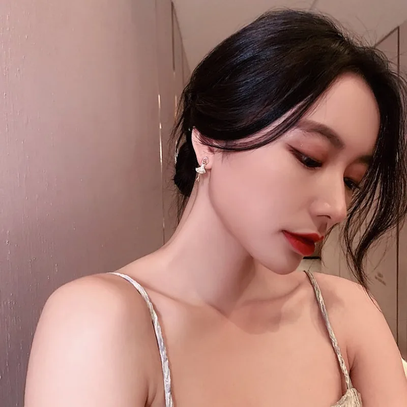 أقراط الزركون للنساء ، فتاة راقصة الباليه ، قلادة زفاف هندسية ، أزياء نسائية ، مجوهرات كورية #3