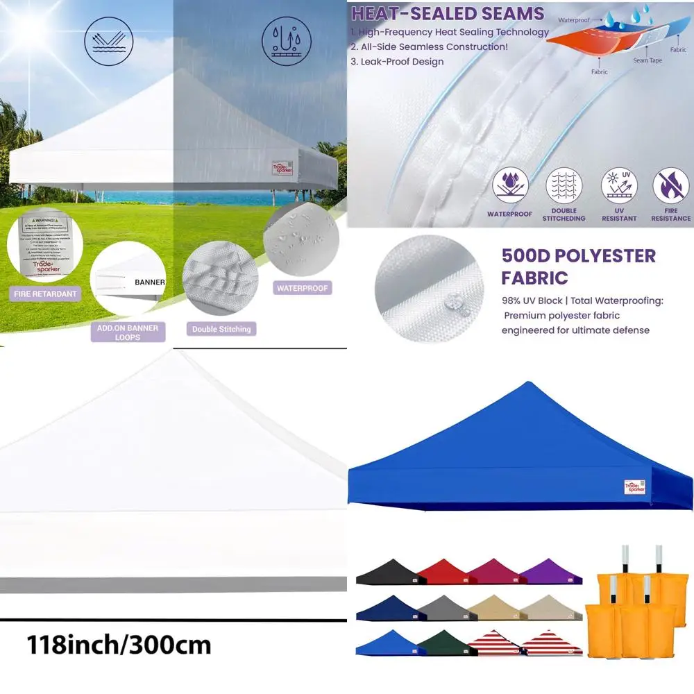 

10x10 Windproof Pop Up Canopy Top with D-Rings, Grommets, Loop Pile Wall System - Blue