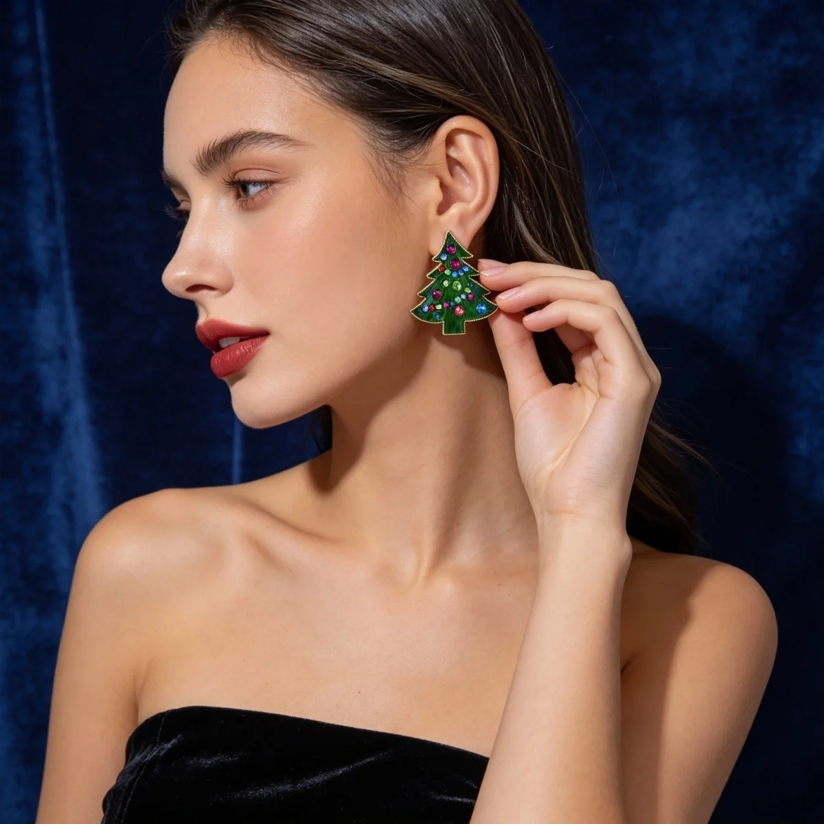 Bunte Strass-Ohrringe mit grüner Emaille, Weihnachtsbaum-Ohrstecker für Frauen, künstliche Perlen, Weihnachtsbaum-Ohrringe, Neujahrsparty-Schmuck – Detail 16