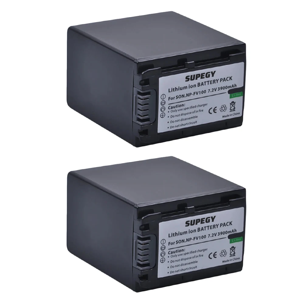 2Pcs 3900mAh NP FV100 NP-FV100 FV100 Batteries + USB Charger for Sony NP-FV30 NP-FV50 NP-FV70 SX83E SX63E FDR-AX100E AX100E
