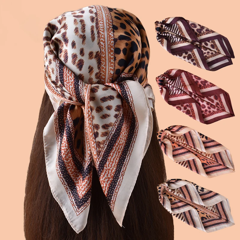 

1 шт. Атласный квадратный платок с леопардовым принтом, женский аксессуар для волос, новинка весеннего сезона, универсальный, можно использовать как пояс, украшение для сумки, шелковая повязка на голову