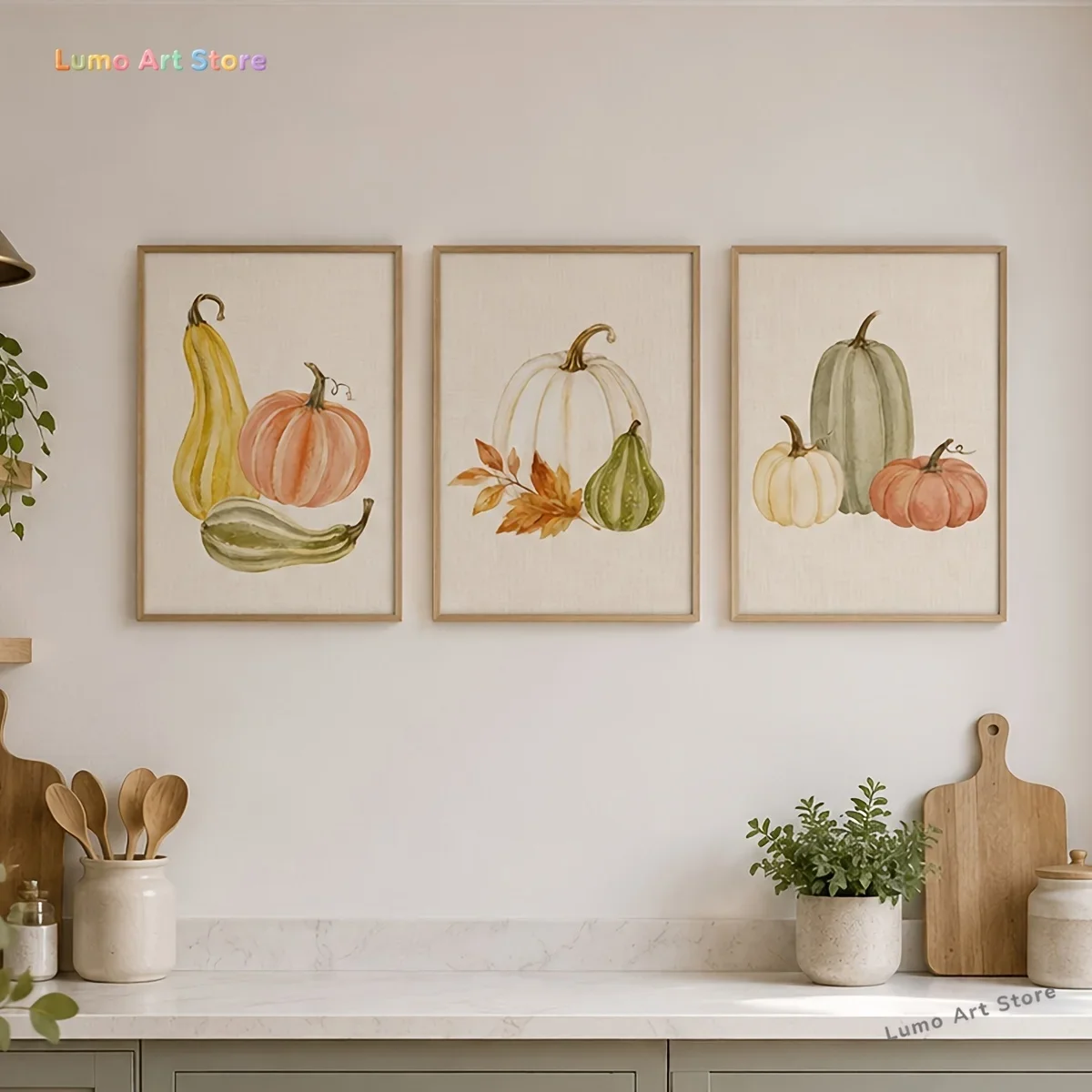 2D Flat, 3pcs Frameless Canvas Prints with Autumn Harvest Theme, Decorations for Pumpkin Festival, And Modern Artworks for Se