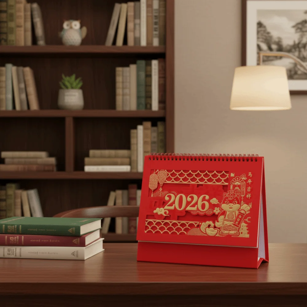 

Traditional Standing Flip Desk Calendar Horse Year Blessing Words Chinese Style Calendar Zodiac Business Planner Gift