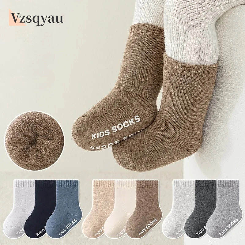 

3Pairs Baby Socks Autumn Winter Fleece-Lined Thick Non-Slip Children'S Indoor Toddler Kids Socks Boys Girls Baby Socks Clothing