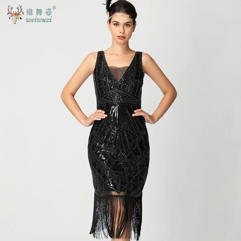 New 1920s Gatsby Retro Ball Party Evening Dress with Tassel Sequins Beaded Embroidery Sheer Plus Size Vest Cocktail Party Dress