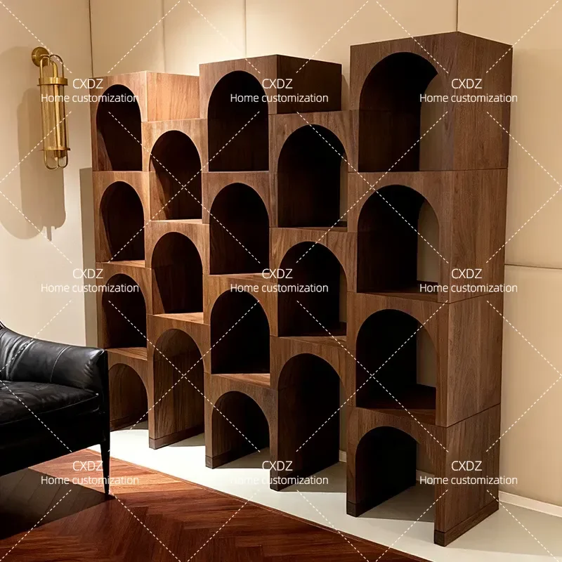 Solid Wood Bookcase Combination Simple Study Shelf Living Room Partition Modern Display Cabinet Light Luxury Storage Unit