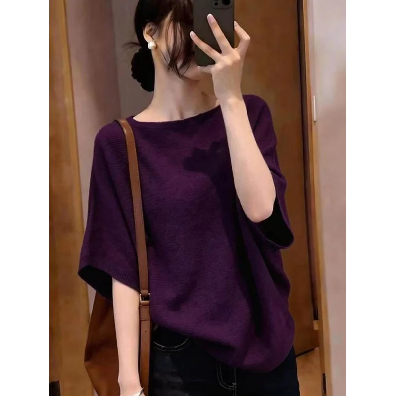 

Women'S Off Shoulder Solid Batwing Dolman Sleeve Top Loose Fit Elegant Relaxed Vacation Outfit Resort Wear Effortless Style Ligh