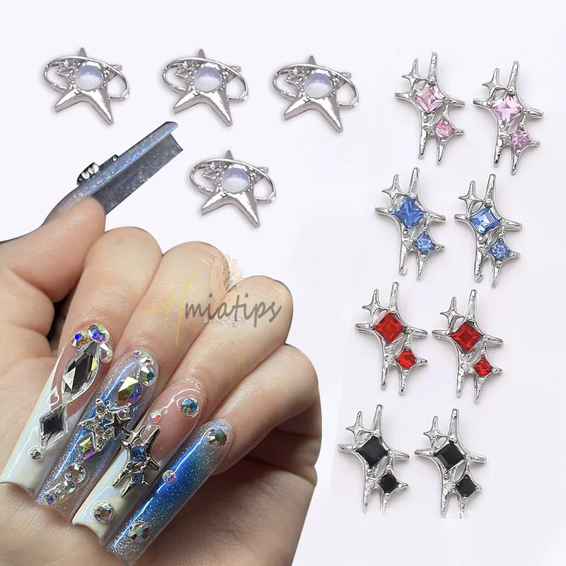 Encanto de uñas de estrella Punk 3D, Estrella triangular de lujo, purpurina, diamantes de imitación de cristal, suministros de uñas, decoración de joyería