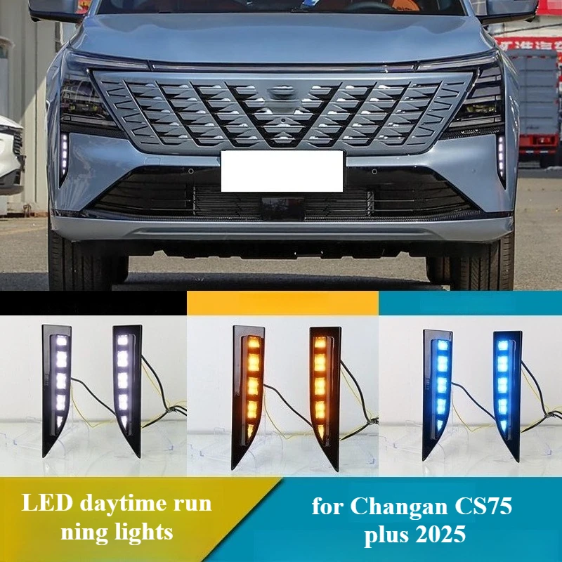 For Changan CS75 Plus 4th Generation LED Daytime Running Lights DRL Front Bumper Fog Lights with Dynamic Turn Signals Night Blue
