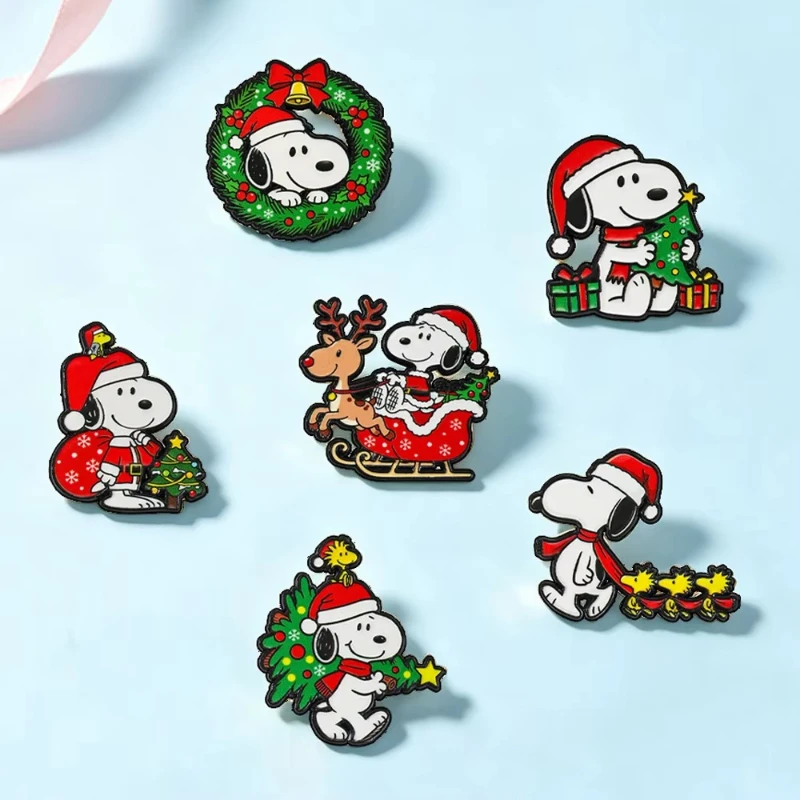 6Pcs Cute Puppy Christmas Enamel Pins Santa Tree White Dog Animal Brooch Puppy Lapel Badge For Backpack Hat Xmas Holiday Gift