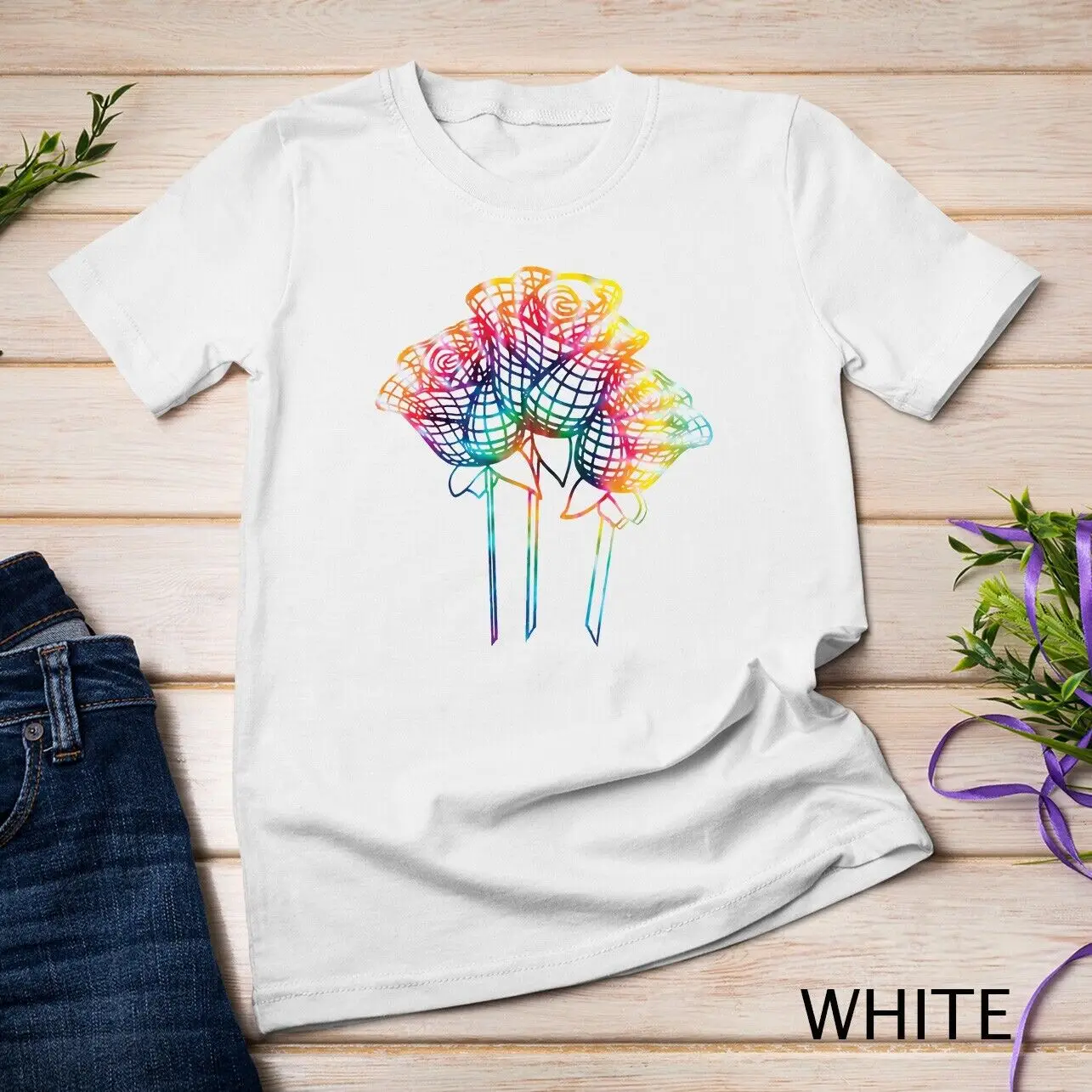 

Художественная футболка Tie Dye Roses с геометрическим рисунком линий