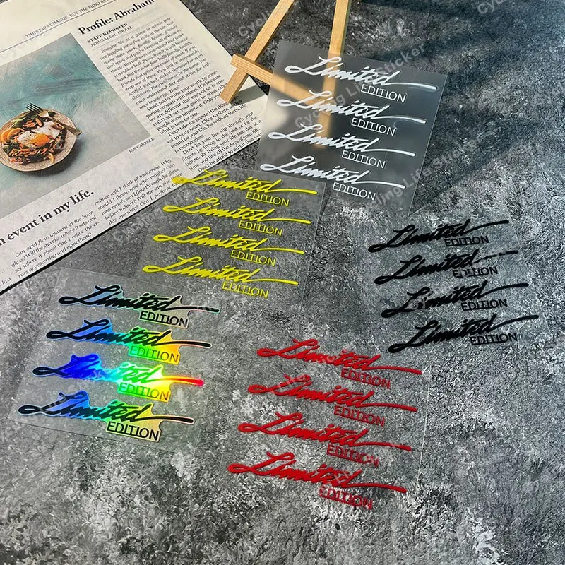 4 Stück/Set Limited Edition Schriftzug-Aufkleber Wasserfeste Vinyl-Sticker für Auto Fahrrad Laptop Dekoration Schwarz Weiß Rot Gelb Holografisch