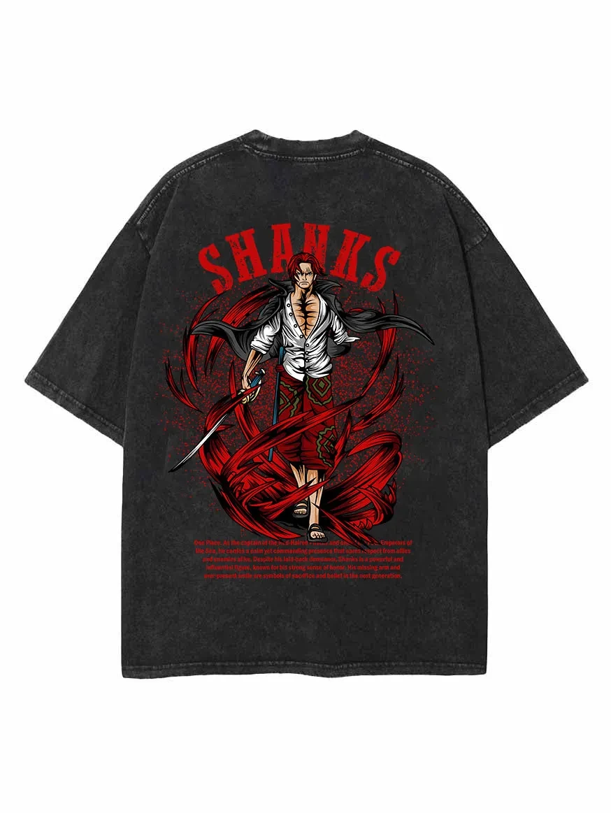 

Bandai Y2k Men Shirts Clothing Top Men Anime Cotton Retro Washed T-shirt SHANKS HAKI Double-Sided Vintage Oversized T-Shirt