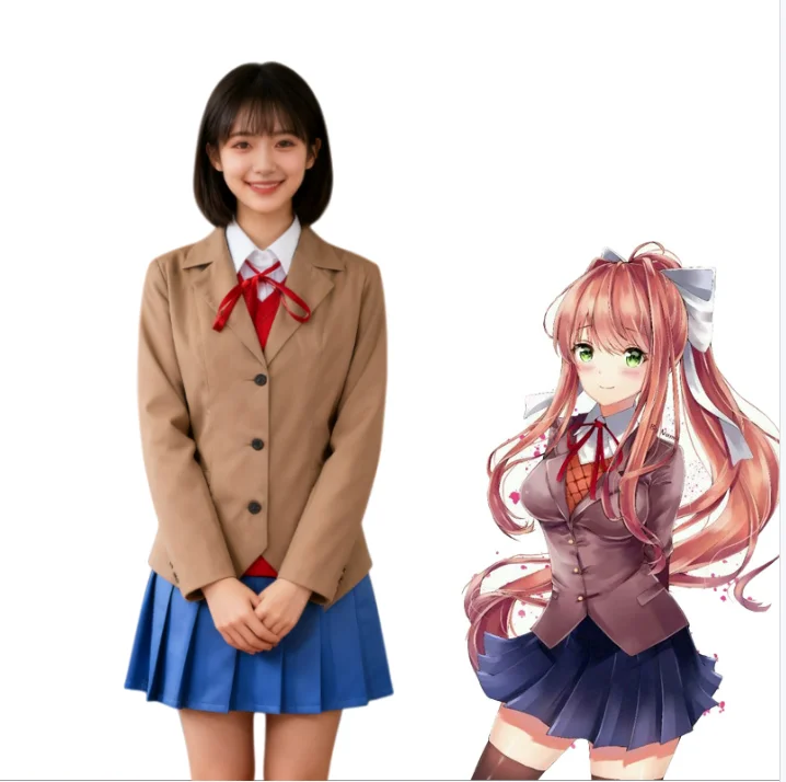 

Monika Cosplay Costume Doki Doki Literature Club Sayori Yuri Natsuki Cosplay Girl School Uniform Short Skirt for Halloween