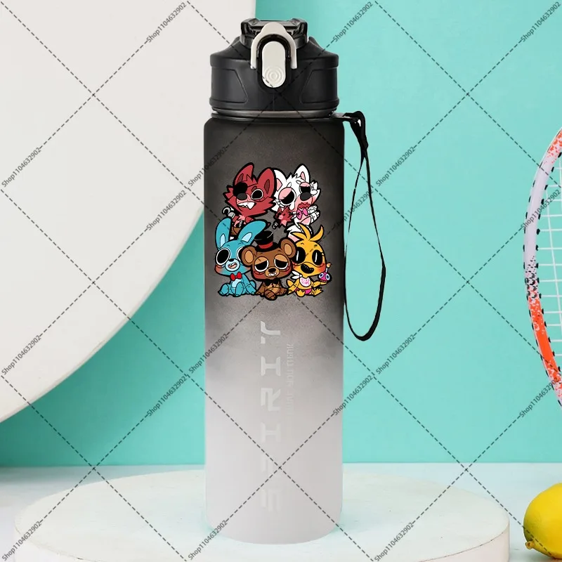 800ml FNAF Five Water Bottle with Straw Nights At Freddys Cartoon Character Pattern Printed Sports Bottles Boys Girls Party Gift