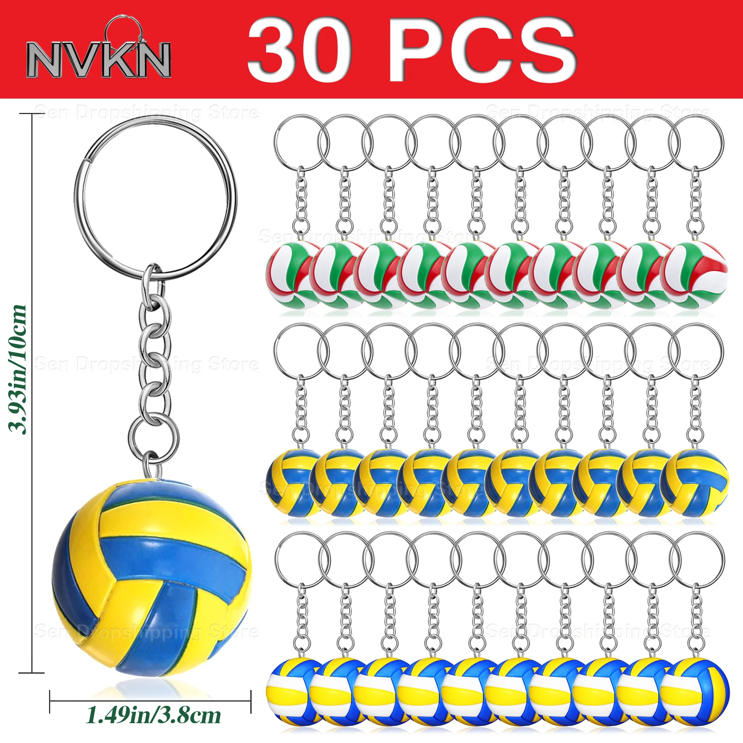 30Pcs Colorful Volleyball Keychain – Sporty Car Key Accessory Great for Fan Gifts or Personal Use