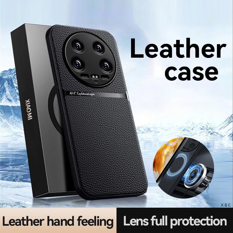 Car Holder Magnetic Phone Case For Xiomi 14 Ultra Soft Leather Shockproof Back Cover For Xiaomi14 Xiaomi Mi14 Mi 14 Ultra Pro 5G