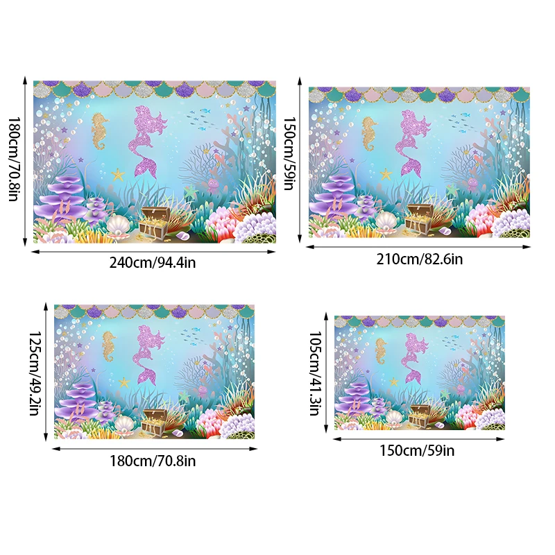 Mermaid Theme Backdrop Banner Girl Birthday Party Photography Background Wedding Party Baby Shower Decoration Photo Studio