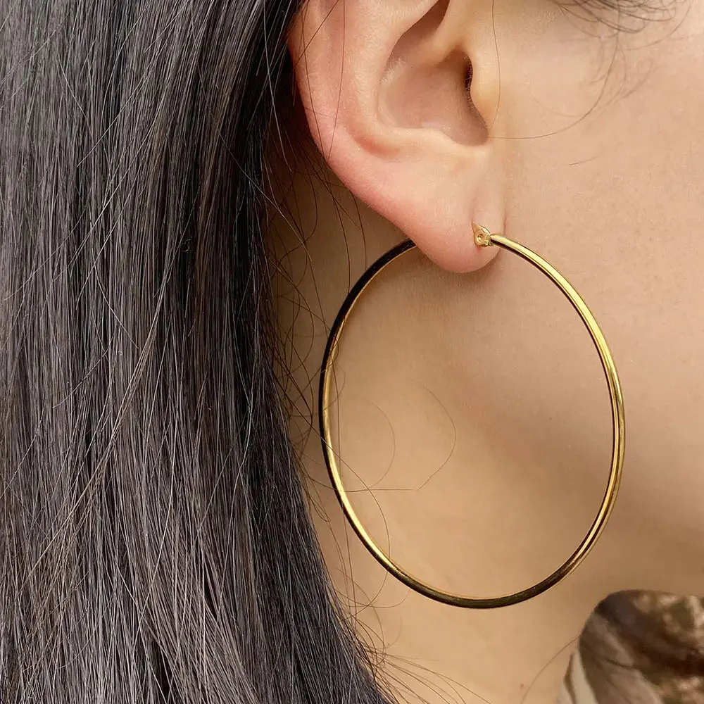 20-90mm Exaggerated Big Smooth Circle Hoop Earrings for Women Simple Small Round Loop Earring Wedding Jewelry Brincos Cool Gift