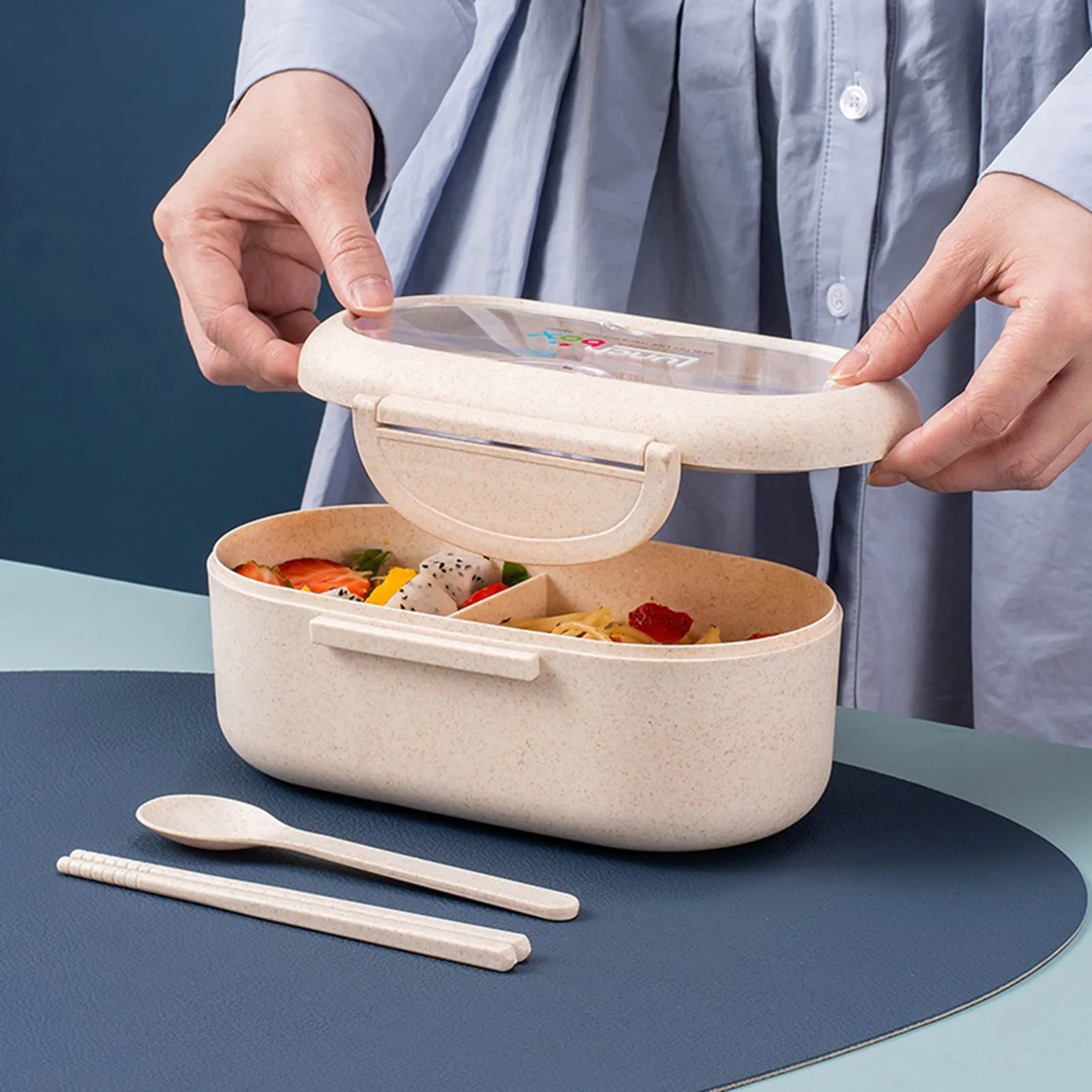 Divided Bento Snack Box 2-Compartment Bento-Style Kids Lunch Box for Dining Out Work School Picnic