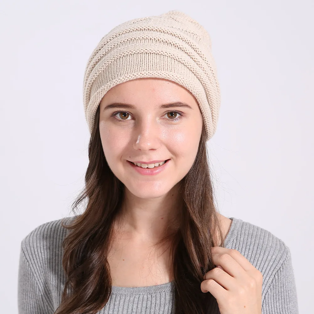 New Solid Color Slouchy Caps Winter Knitted Beanies Hat Classical Skullies Ladies Fordable Woolen Cap Ear Warmer Bonnet Berets