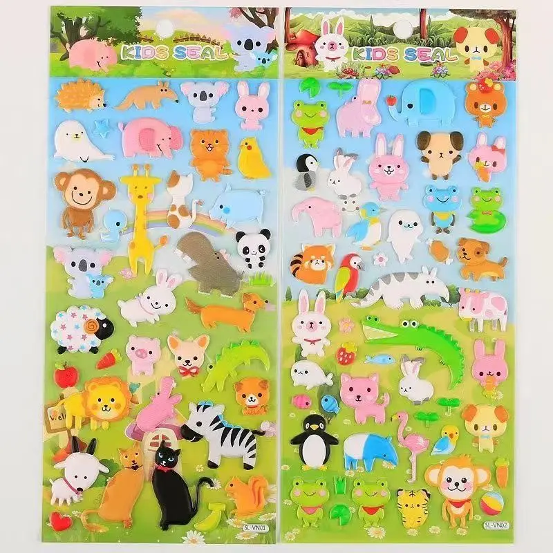 Pegatinas de animales de dibujos animados para niños y niñas, calcomanías impermeables para cuaderno, monopatín, regalo de burbujas, 5 unidades