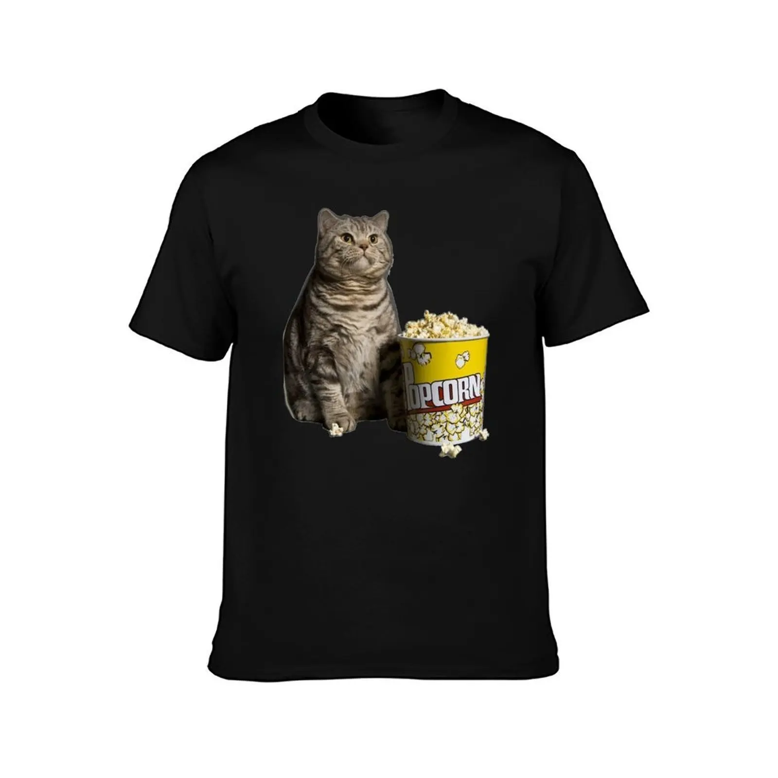 popcorn cat T-Shirt, Summer Casual Cotton Tee, Oversized Streetwear Tops, Vintage Graphic Print, Loose Fit Short Sleeve
